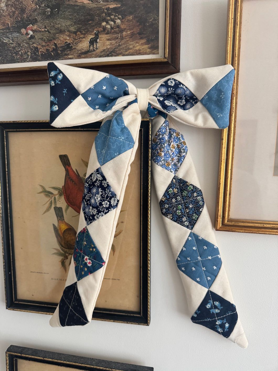 Blue & Cream Quilted Bow